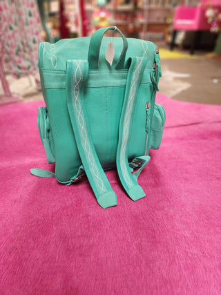 Turquoise Boot Stitch Leather Backpack - Boutique Bella Bellabackpack