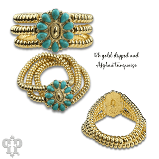 Turquoise concho charm and 18k gold dipped bead bracelet - Boutique Bella BellaBracelets