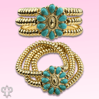 Turquoise concho charm and 18k gold dipped bead bracelet - Boutique Bella BellaBracelets