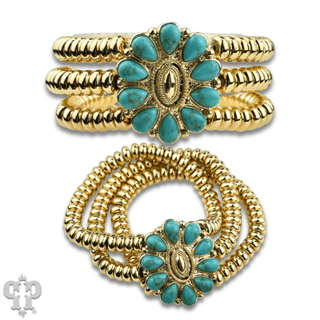 Turquoise concho charm and 18k gold dipped bead bracelet - Boutique Bella BellaBracelets
