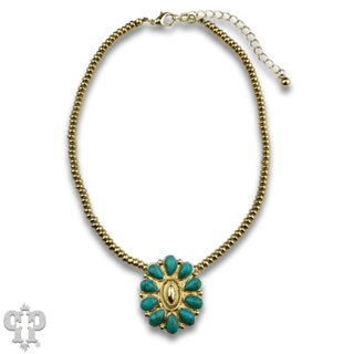 Turquoise concho pendant and 18k gold dipped bead choker necklace - Boutique Bella BellaNecklaces