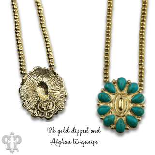Turquoise concho pendant and 18k gold dipped bead choker necklace - Boutique Bella BellaNecklaces
