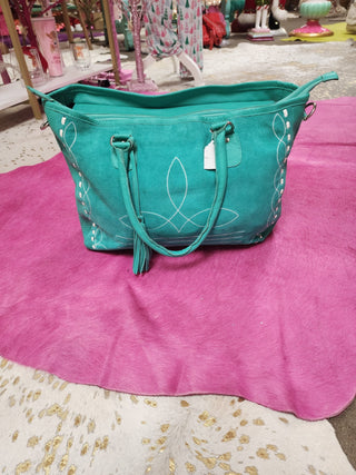 Turquoise Stitched Leather Tote Bag - Boutique Bella BellaTote Bag