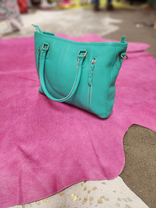 Turquoise Stitched Leather Tote Bag - Boutique Bella BellaTote Bag