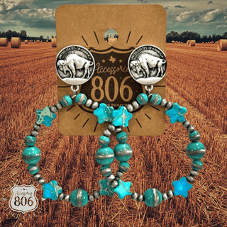 Turquoise tone bead, buffalo nickel earring - Boutique Bella BellaEarrings
