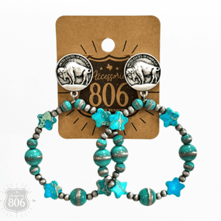 Turquoise tone bead, buffalo nickel earring - Boutique Bella BellaEarrings