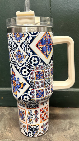 Tuscan Tile Print 40oz Tumbler - Boutique Bella BellaTumbler