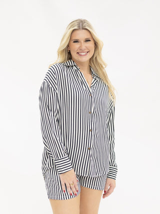 Tuxedo Stripe Blouse - Boutique Bella BellaBLOUSE