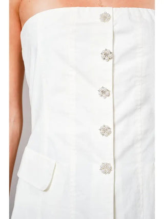 Twill Rhinestone Button Tube Top - Boutique Bella BellaTops