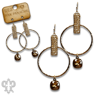 Twisted gold tone circle and seed bead earring with Austrian crystal - Boutique Bella BellaEarrings