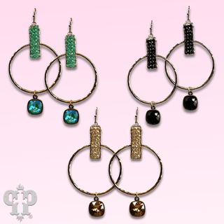 Twisted gold tone circle and seed bead earring with Austrian crystal - Boutique Bella BellaEarrings