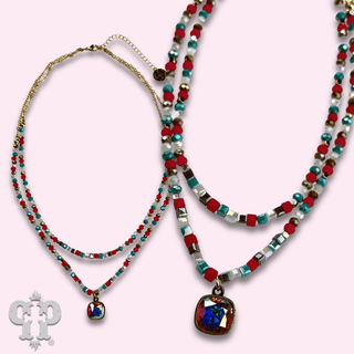 Two strand mixed bead necklace with Austrian crystal - LC - Boutique Bella BellaNecklaces
