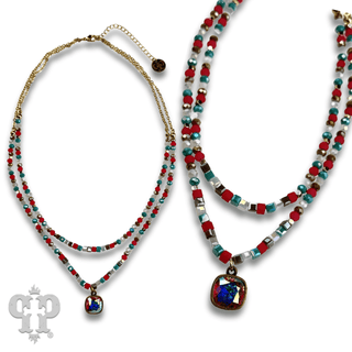 Two strand mixed bead necklace with Austrian crystal - LC - Boutique Bella BellaNecklaces
