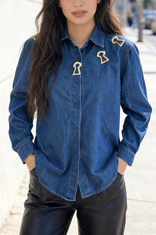 Unlocked Denim Blouse - Boutique Bella BellaBlouse