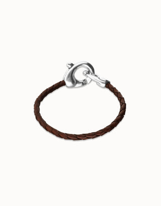 Uno De 50 Brown leather bracelet with interlocking carabiner Silver - Boutique Bella BellaBracelet
