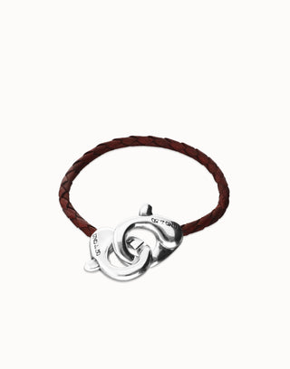 Uno De 50 Brown leather bracelet with interlocking carabiner Silver - Boutique Bella BellaBracelet