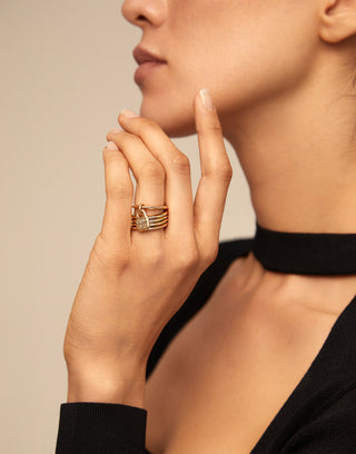 Uno De 50 Multi row ring with a charm Gold - Boutique Bella BellaRing