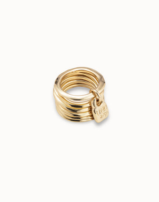 Uno De 50 Multi row ring with a charm Gold - Boutique Bella BellaRing