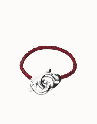 Uno De 50 Red leather bracelet with interlocking carabiner Silce - Boutique Bella BellaBracelet