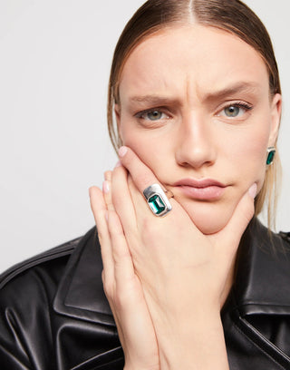 Uno De 50 Ring with green crystal Silver - Boutique Bella BellaUno De 50 - Ring