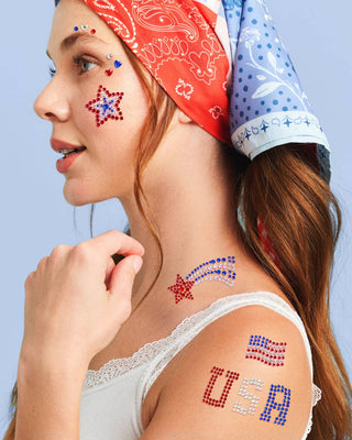 USA Face Gems | patriotic, fourth july, festival, americana - Boutique Bella Bellatemporary Tattoo