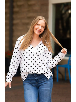 V-Neck Collared Pullover, Polka Dot - Boutique Bella BellaTOP