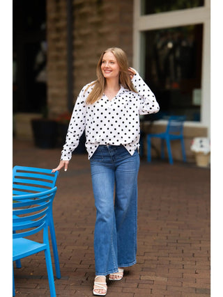 V-Neck Collared Pullover, Polka Dot - Boutique Bella BellaTOP