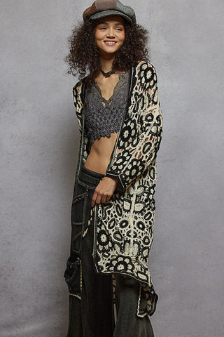 V - Neck Long Sleeve Crochet Knit Weave Cardigan - Boutique Bella BellaCardigan