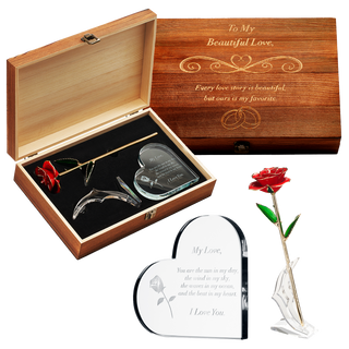 Anniversary Birthday Everyday 24k Gold Rose Love Box For Wife Her Women Engraved Wooden Set
