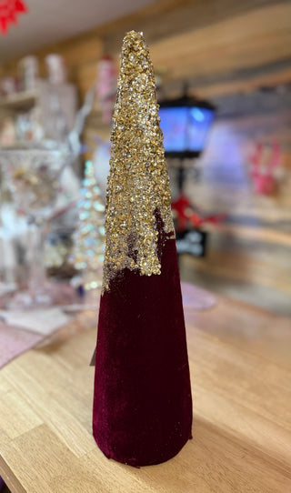 Velvet Red Christmas Cone Tree with Gold Glitters - Boutique Bella Bellacone tree