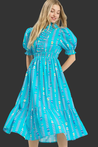 Vibrant Ruffle Smocked Midi Dress - Boutique Bella BellaDress