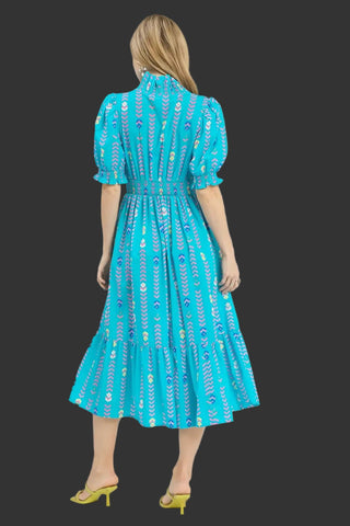 Vibrant Ruffle Smocked Midi Dress - Boutique Bella BellaDress