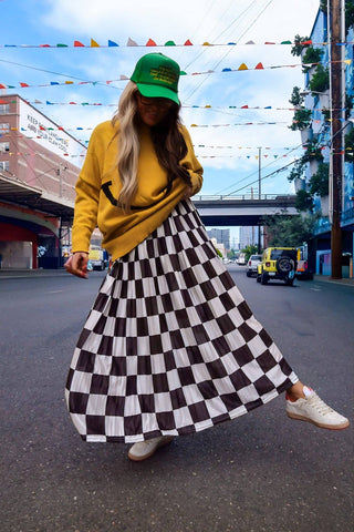 Victory Lap Checkered Maxi Pleated Skirt - Boutique Bella BellaSkirt