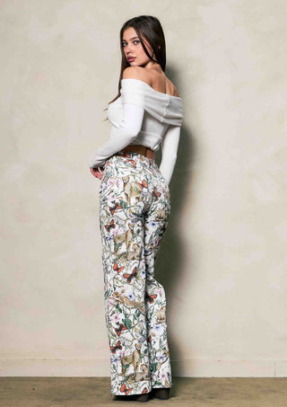 Vintage Bloom Leopard Wide Leg Denim - Boutique Bella BellaPants