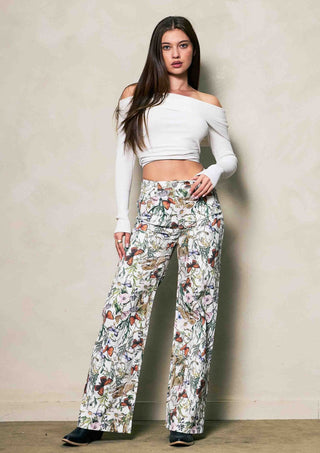 Vintage Bloom Leopard Wide Leg Denim - Boutique Bella BellaPants