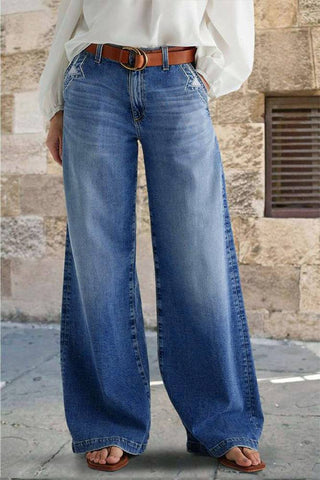 Vintage Embroidered Stretch Straight - Leg Denim Pants - Boutique Bella BellaJeans