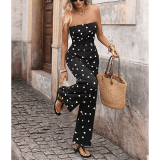 Vintage Polka Dot Sleeveless Bustier Jumpsuit - Boutique Bella BellaJumpsuit