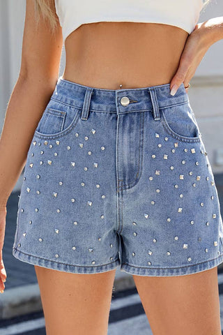Washed Denim Beaded Stud Shorts - Boutique Bella Belladenim shorts