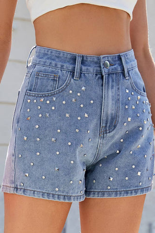 Washed Denim Beaded Stud Shorts - Boutique Bella Belladenim shorts