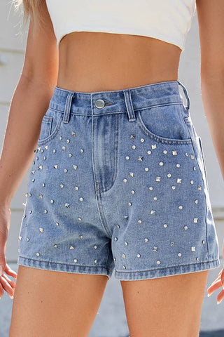 Washed Denim Beaded Stud Shorts - Boutique Bella Belladenim shorts