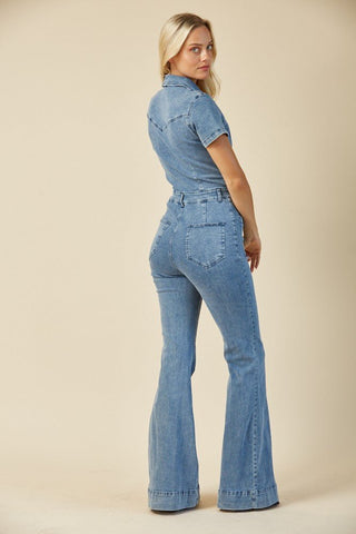 Washed Denim Flared Jumpsuit - Boutique Bella BellaJumpsuit