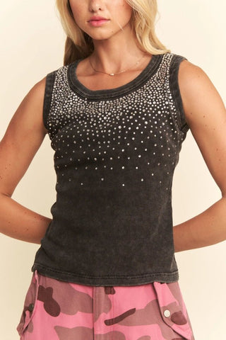 Washed Embellished Tank - Boutique Bella BellaTank