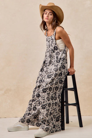 Washed Rose Printed Denim Overalls - Boutique Bella Bellaoveralls