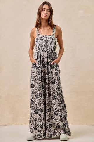 Washed Rose Printed Denim Overalls - Boutique Bella Bellaoveralls