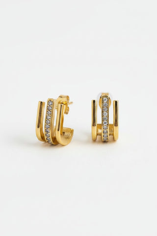 Waterproof Luxe Trio CZ Earrings - Gold - Boutique Bella BellaEarrings