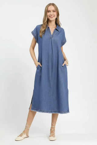 Weekend Wander Denim Midi Dress - Boutique Bella BellaDress