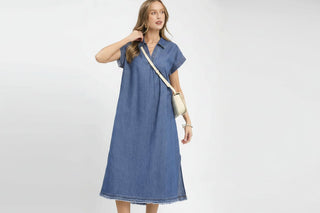 Weekend Wander Denim Midi Dress - Boutique Bella BellaDress