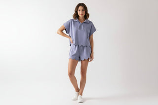 Weekend Warrior Scallop Set - Denim Blue - Boutique Bella BellaSets