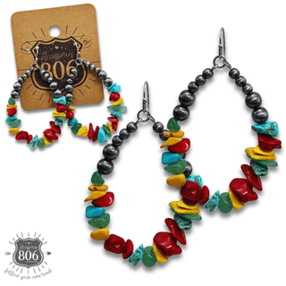 Western bead and stone chip teardrop earring - LC - Boutique Bella BellaEarrings