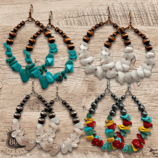 Western bead and stone chip teardrop earring - LC - Boutique Bella BellaEarrings